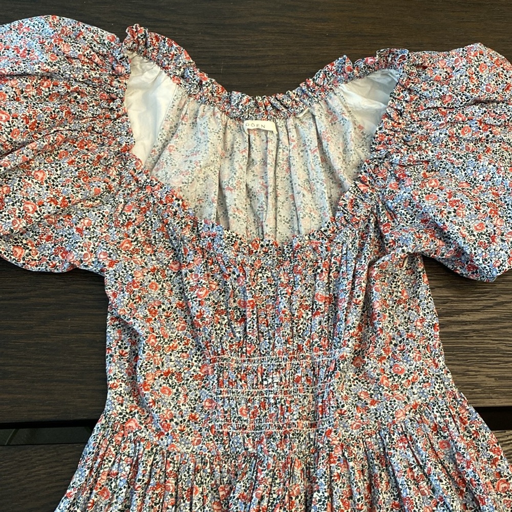 Doen Floral Puff Sleeve Dress - Red and Blue